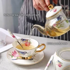 Feast u0026 Flair Küche & Esszimmer-Teekannen-Set mit Blumenmuster – Tassen aus Knochenporzellan mit Sieb