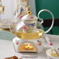 Feast u0026 Flair Küche & Esszimmer-Teekannen-Set mit Blumenmuster – Tassen aus Knochenporzellan mit Sieb