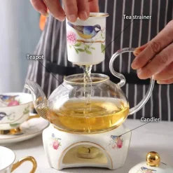 Feast u0026 Flair Küche & Esszimmer-Teekannen-Set mit Blumenmuster – Tassen aus Knochenporzellan mit Sieb