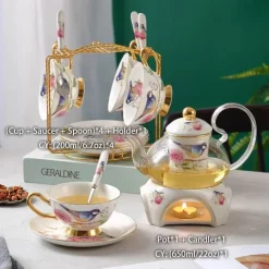 Feast u0026 Flair Küche & Esszimmer-Teekannen-Set mit Blumenmuster – Tassen aus Knochenporzellan mit Sieb