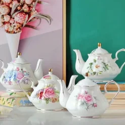 Plates u0026 More Küche & Esszimmer-Teekannen-Set „Pink Camellia“ – Hochwertiges Porzellan-Teegeschirr