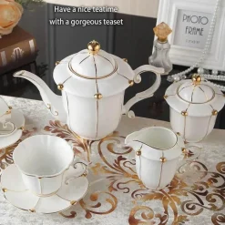 Feast u0026 Flair Küche & Esszimmer-Teeservice aus Bone China – Elegante Kaffeekanne aus Porzellan, Milchkännchen, Zuckerdose