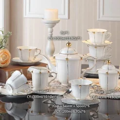 Feast u0026 Flair Küche & Esszimmer-Teeservice aus Bone China – Elegante Kaffeekanne aus Porzellan, Milchkännchen, Zuckerdose