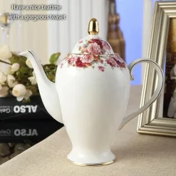 Feast u0026 Flair Küche & Esszimmer-Teeservice aus Bone China mit Blumenmuster – Elegante Teekanne mit Tassen und Untertassen