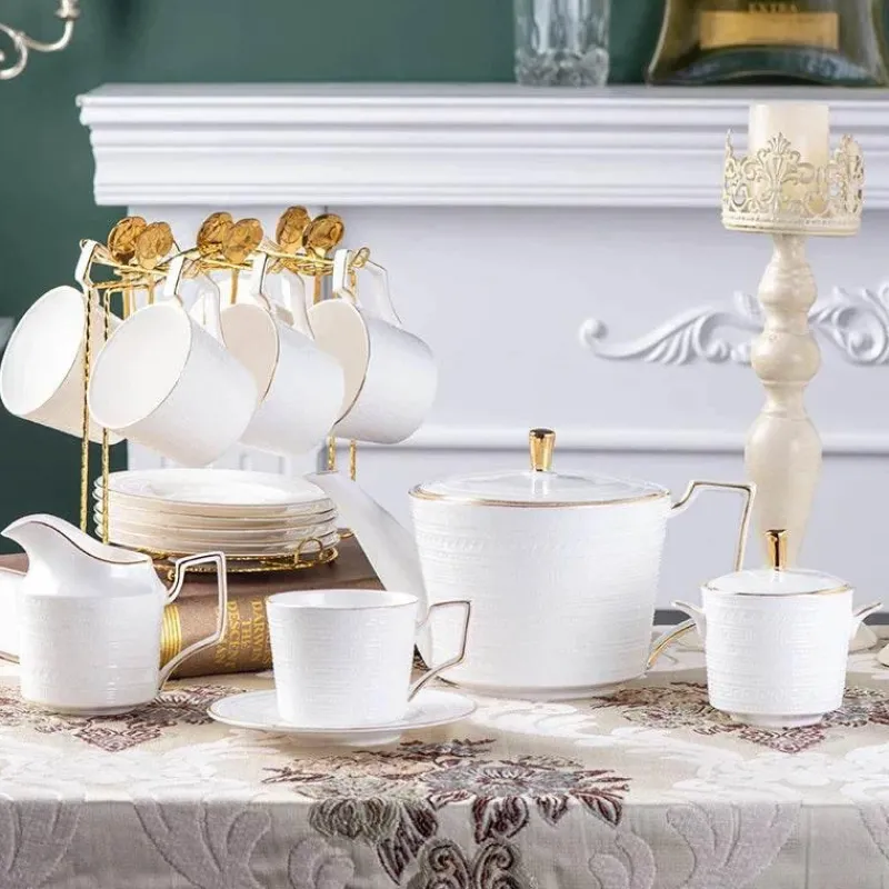 Feast u0026 Flair Küche & Esszimmer-Teeservice aus Bone China – Britisches weißes Teegeschirr mit Kaffeetasse, Untertasse, Milchglas, Zuckerdose
