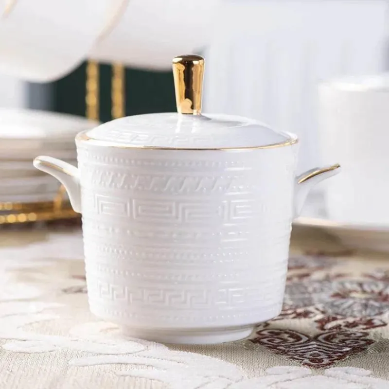 Feast u0026 Flair Küche & Esszimmer-Teeservice aus Bone China – Britisches weißes Teegeschirr mit Kaffeetasse, Untertasse, Milchglas, Zuckerdose