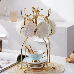 Feast u0026 Flair Küche & Esszimmer-Teeservice aus goldenem Porzellan – 200 ml Tassen, Untertassen, Löffel