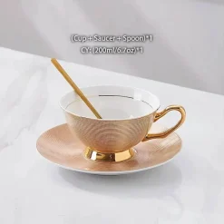 Feast u0026 Flair Küche & Esszimmer-Teeservice aus goldenem Porzellan – 200 ml Tassen, Untertassen, Löffel