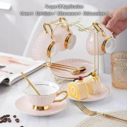 Feast u0026 Flair Küche & Esszimmer-Teeservice aus goldenem Porzellan – 200 ml Tassen, Untertassen, Löffel