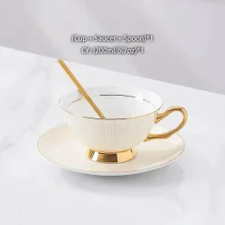 Feast u0026 Flair Küche & Esszimmer-Teeservice aus goldenem Porzellan – 200 ml Tassen, Untertassen, Löffel