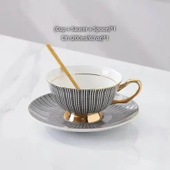 Feast u0026 Flair Küche & Esszimmer-Teeservice aus goldenem Porzellan – 200 ml Tassen, Untertassen, Löffel