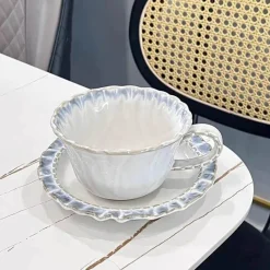 Plates u0026 More Küche & Esszimmer-Teetassen- und Untertassenset aus Keramik – 300 ml Porzellanbecher