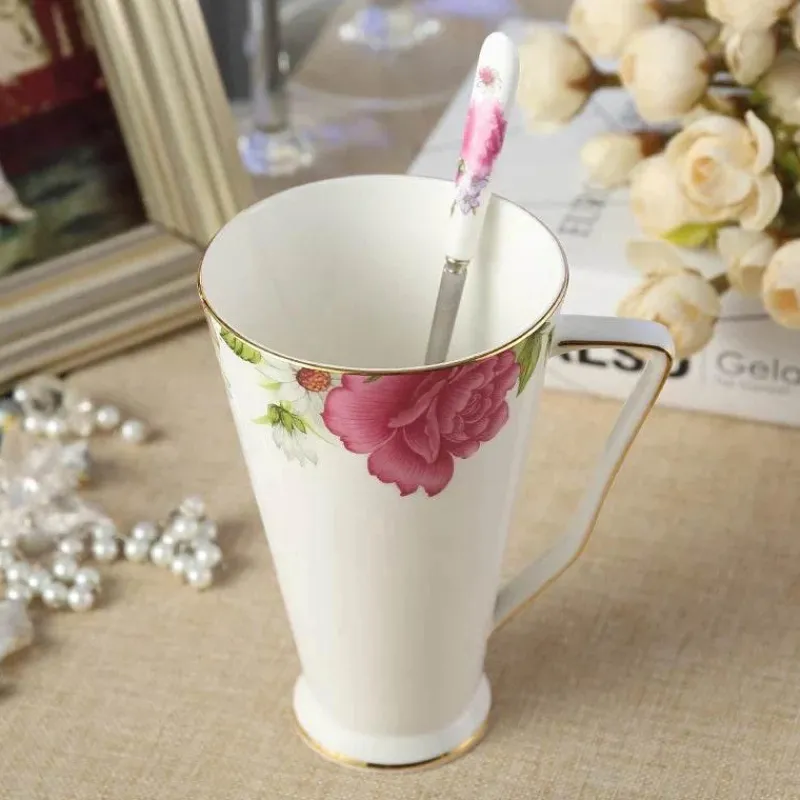 Feast u0026 Flair Küche & Esszimmer-Teetassen-Set aus Bone China mit Blumenmuster – elegantes europäisches Design mit Löffel