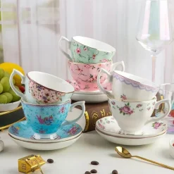 Feast u0026 Flair Küche & Esszimmer-Teetassen-Set aus Bone China mit Blumenmuster – 180 ml Nachmittagsteetassen