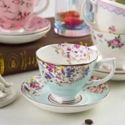 Feast u0026 Flair Küche & Esszimmer-Teetassen-Set aus Bone China mit Blumenmuster – 180 ml Nachmittagsteetassen