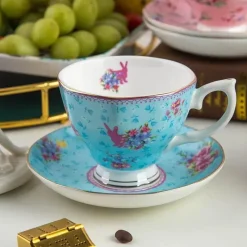 Feast u0026 Flair Küche & Esszimmer-Teetassen-Set aus Bone China mit Blumenmuster – 180 ml Nachmittagsteetassen