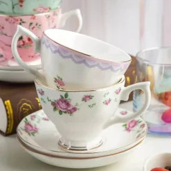 Feast u0026 Flair Küche & Esszimmer-Teetassen-Set aus Bone China mit Blumenmuster – 180 ml Nachmittagsteetassen