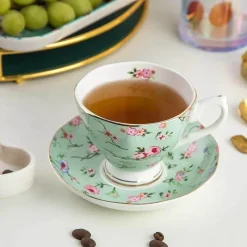 Feast u0026 Flair Küche & Esszimmer-Teetassen-Set aus Bone China mit Blumenmuster – 180 ml Nachmittagsteetassen