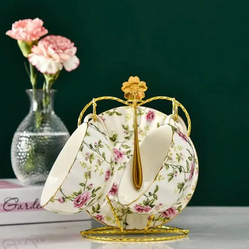 Plates u0026 More Küche & Esszimmer-Teetassen-Set aus Bone China – 2-teilig, Blumenmuster, Porzellan, Kaffeetasse, Geschenk, 200 ml