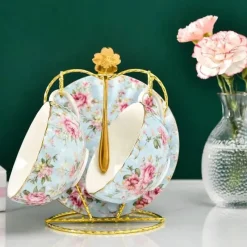 Plates u0026 More Küche & Esszimmer-Teetassen-Set aus Bone China – 2-teilig, Blumenmuster, Porzellan, Kaffeetasse, Geschenk, 200 ml