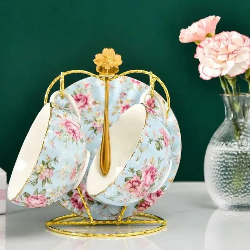 Plates u0026 More Küche & Esszimmer-Teetassen-Set aus Bone China – 2-teilig, Blumenmuster, Porzellan, Kaffeetasse, Geschenk, 200 ml