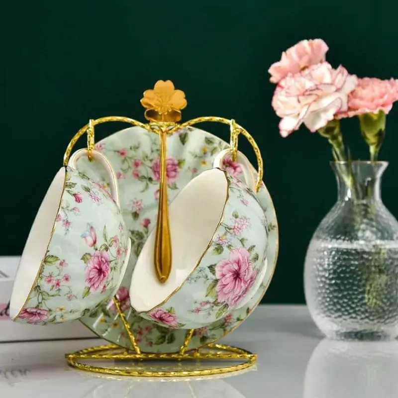 Plates u0026 More Küche & Esszimmer-Teetassen-Set aus Bone China – 2-teilig, Blumenmuster, Porzellan, Kaffeetasse, Geschenk, 200 ml