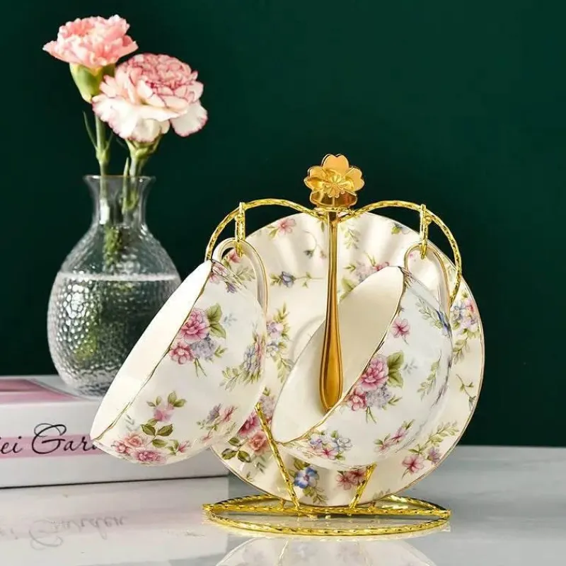 Plates u0026 More Küche & Esszimmer-Teetassen-Set aus Bone China – 2-teilig, Blumenmuster, Porzellan, Kaffeetasse, Geschenk, 200 ml