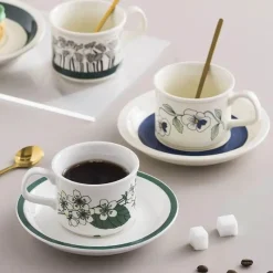 Plates u0026 More Küche & Esszimmer-Teetassen-Set aus Keramik – Nordischer Porzellanbecher mit Löffel und Untertasse