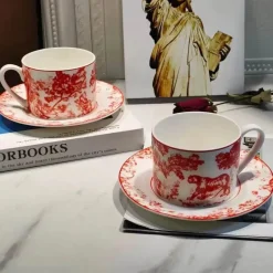 Elegance at the Table Küche & Esszimmer-Teetassen-Set mit Dschungeltieren – Löwe-Tiger-Nachmittagstee-Kaffeetasse mit Untertasse