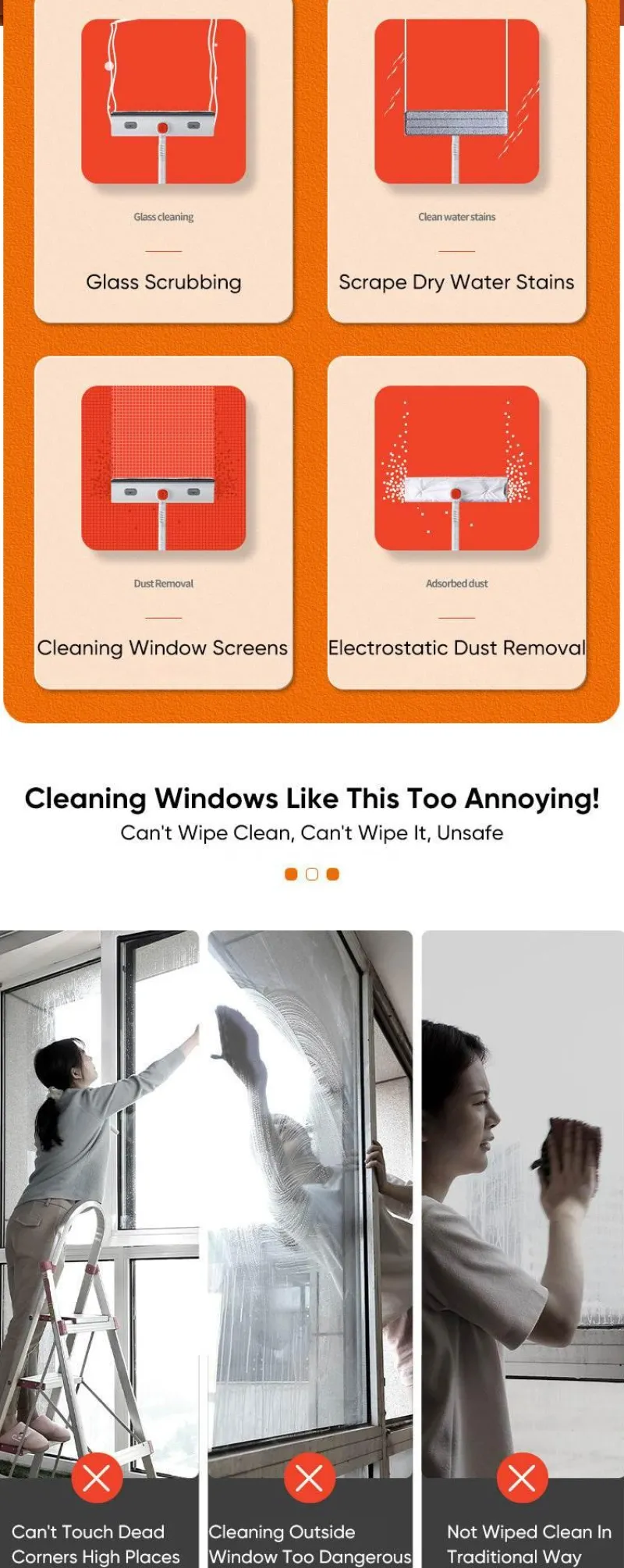 The Blissful Bath Badezimmer-Teleskop-Fensterschaberbürste – verstellbarer Reiniger mit langem Griff