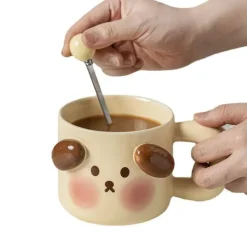 Plates u0026 More Küche & Esszimmer-Tierbecher-Set – Schwein und Hund mit Deckel, Löffel und Untertasse für Kaffee