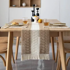 Fine Table Threads Küche & Esszimmer-Tischläufer aus Leinen – Elegante Wohndekoration mit Quasten