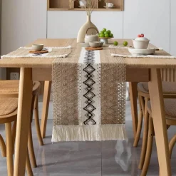 Fine Table Threads Küche & Esszimmer-Tischläufer aus Leinen – Elegante Wohndekoration mit Quasten