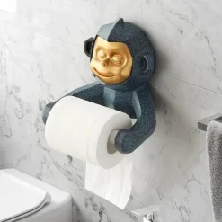 The Blissful Bath Badezimmer-Toilettenpapierhalter „Happy Monkey“ – Lustige Badezimmerdekoration aus Kunstharz