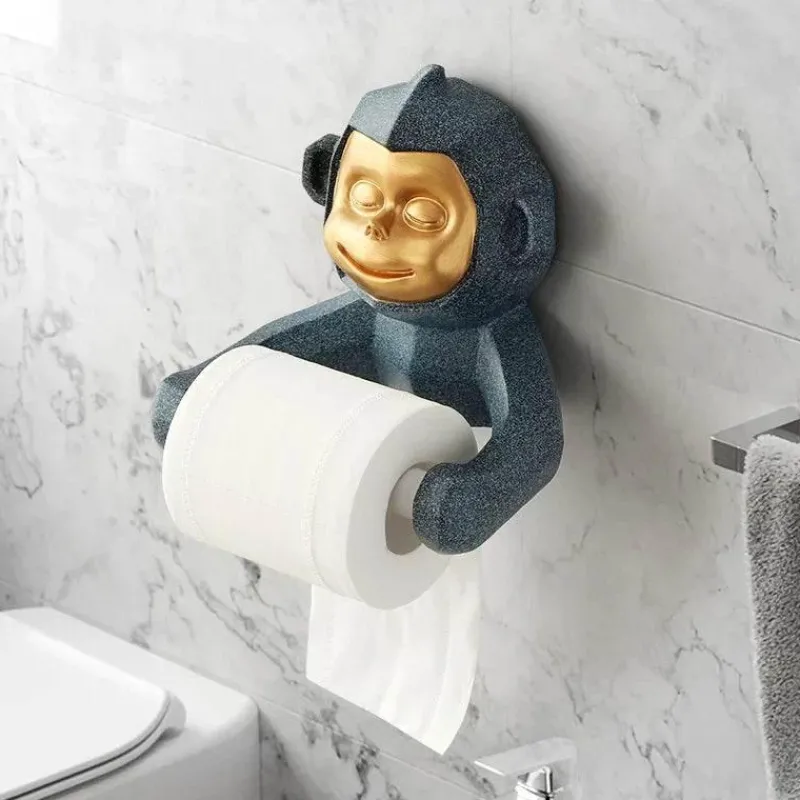 The Blissful Bath Badezimmer-Toilettenpapierhalter „Happy Monkey“ – Lustige Badezimmerdekoration aus Kunstharz