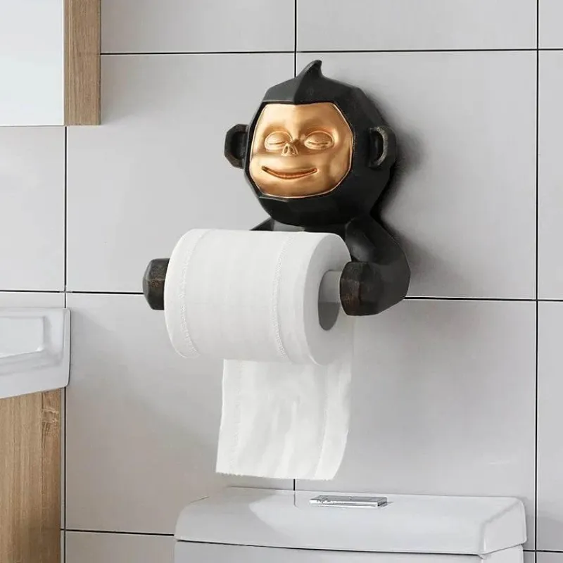 The Blissful Bath Badezimmer-Toilettenpapierhalter „Happy Monkey“ – Lustige Badezimmerdekoration aus Kunstharz