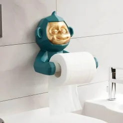 The Blissful Bath Badezimmer-Toilettenpapierhalter „Happy Monkey“ – Lustige Badezimmerdekoration aus Kunstharz
