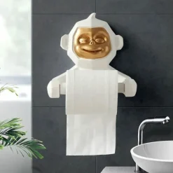 The Blissful Bath Badezimmer-Toilettenpapierhalter „Happy Monkey“ – Lustige Badezimmerdekoration aus Kunstharz