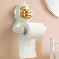 The Blissful Bath Badezimmer-Toilettenpapierhalter „Happy Monkey“ – Lustige Badezimmerdekoration aus Kunstharz