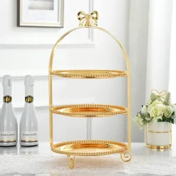 Elegance at the Table Küche & Esszimmer-Tortenständer mit Perlen und Schleife – Elegante Dessert-Ausstellung