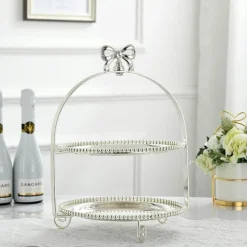 Elegance at the Table Küche & Esszimmer-Tortenständer mit Perlen und Schleife – Elegante Dessert-Ausstellung