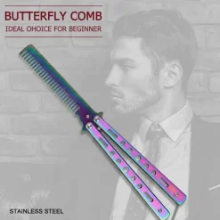 PureGlow Männerpflege|Körperpflege-Tragbare, faltbare Schmetterlings-Haarbürste aus Edelstahl – Reise-Haarwerkzeug