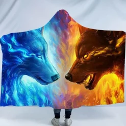 Cozy Haven Bettzeug-Tragbare Kapuzendecke mit Eis und Feuer in 3D