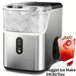 Tom Küche & Esszimmer-Tragbarer Nugget-Eisbereiter – 26–34 Pfund/Tag, weiches Kaueis