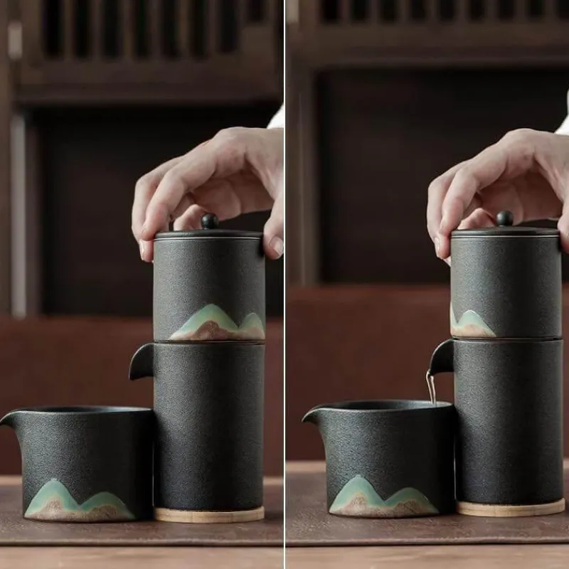 The Cozy Mug Küche & Esszimmer-Tragbares Bergteekanne-Set – Reise-Keramikteekanne mit 3 Tassen