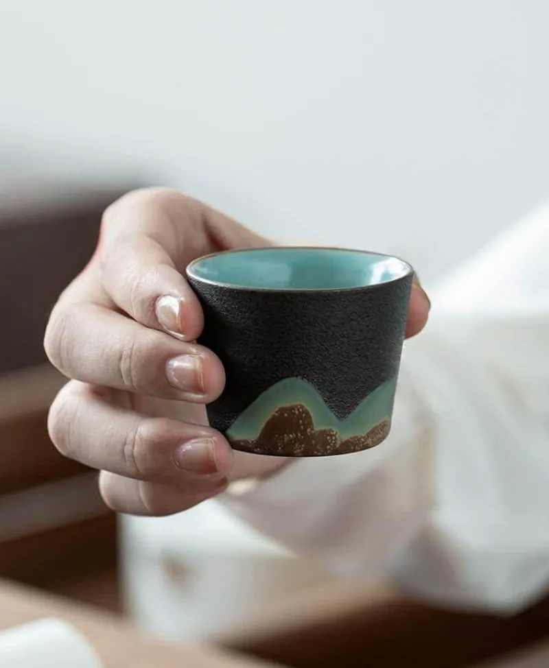 The Cozy Mug Küche & Esszimmer-Tragbares Bergteekanne-Set – Reise-Keramikteekanne mit 3 Tassen