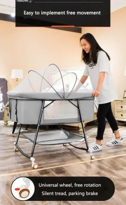 Kinder The Decor Haven Kinderwagen & Zubehör-Tragbares, faltbares Babybett mit Moskitonetz – Reisebett für Kleinkinder