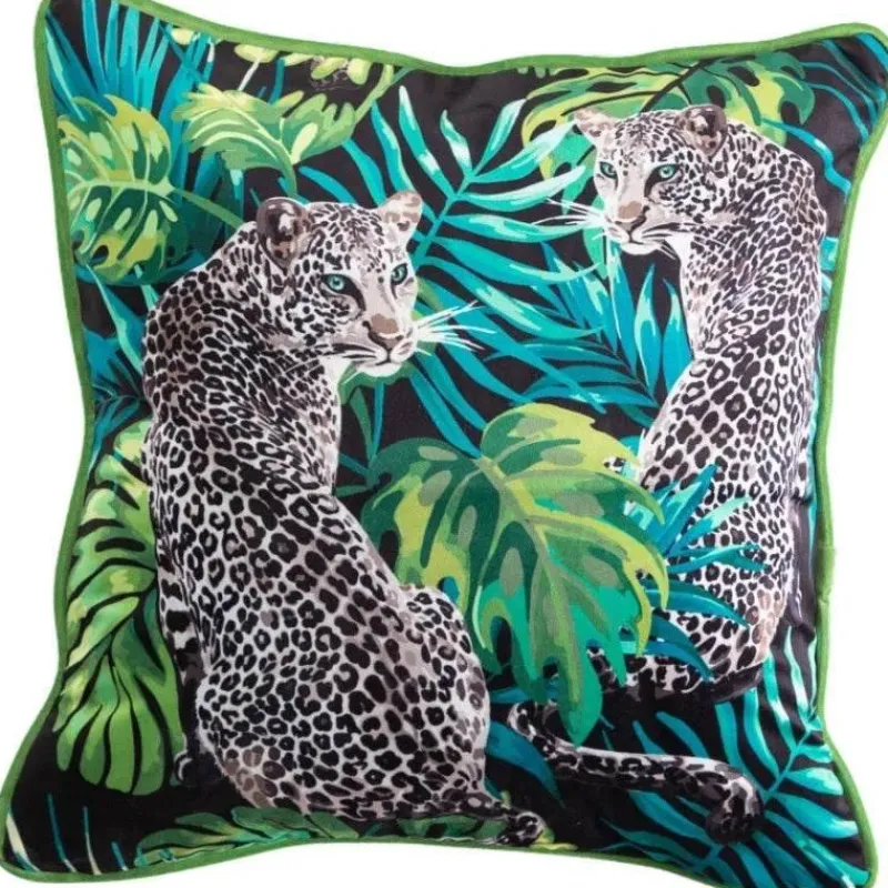 Pillow Haven Bettzeug-Tropischer Kissenbezug aus Samt – Palmenblätter-Tierdruck mit Quasten