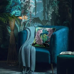 Pillow Haven Bettzeug-Tropischer Kissenbezug aus Samt – Palmenblätter-Tierdruck mit Quasten