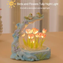 Bright Accents Beleuchtung-Tulpen-Nachtlicht – Lampe mit Blumen- und Vogel-Design